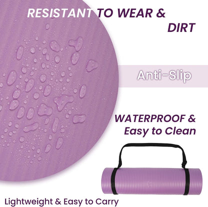 Yoga Mat, 1/2-Inch Extra Thick High Density Exercise Mat, Anti-Tear Exercise Yoga Mat with Carrying Strap, Suitable for Various Yoga Exercises
