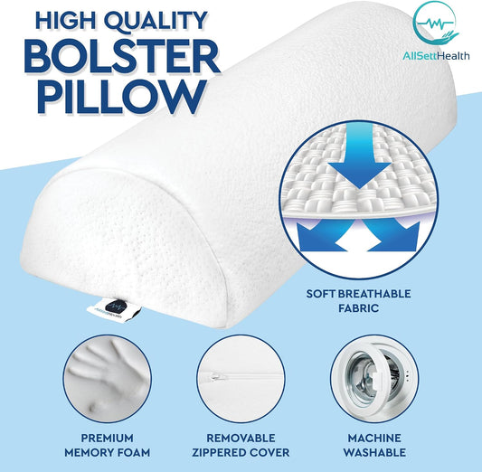 2 Pack Half Moon Bolster Pillow for Legs - Knee Pillow for Back Sleeping