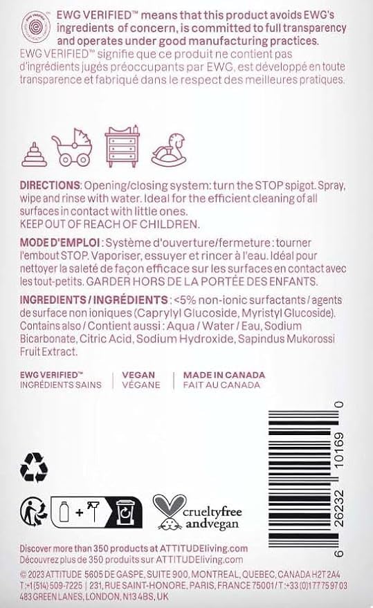 Baby & Kids Toy Cleaner Spray, EWG Verified, Unscented, 27 fl oz