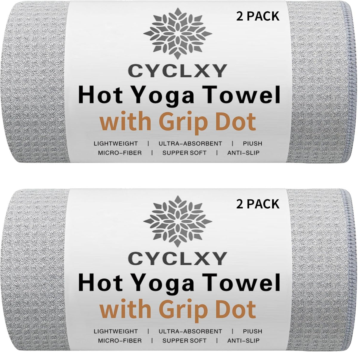 2 Pack Hot Yoga Towel with Grip Dot，Stickyfiber Yoga Mat Towels Non Slip for Hot Yoga,Absorbent Microfiber Sweat Anti-Slip Cover,Bikram,Pilates,Exercise