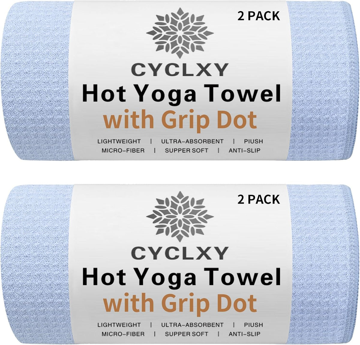 2 Pack Hot Yoga Towel with Grip Dot，Stickyfiber Yoga Mat Towels Non Slip for Hot Yoga,Absorbent Microfiber Sweat Anti-Slip Cover,Bikram,Pilates,Exercise