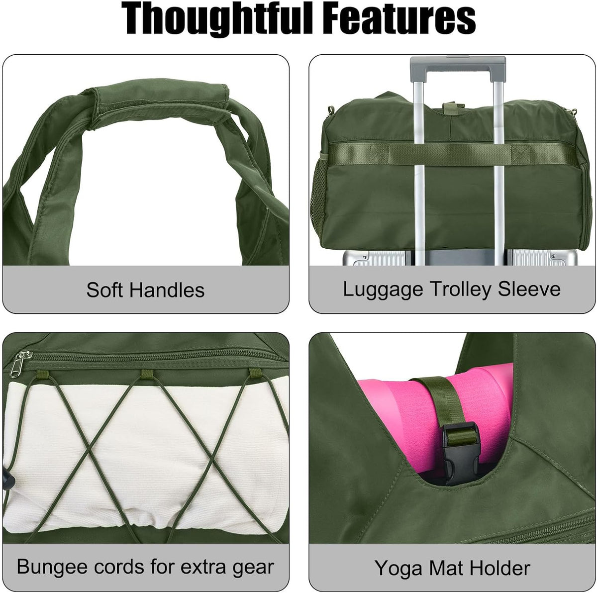 Gym Bag For Women With Yoga Mat Holder, Black | Shoe Compartment, Wet Dry Storage Pocket, Removable Shoulder Strap, Lightweight & Water Resistant