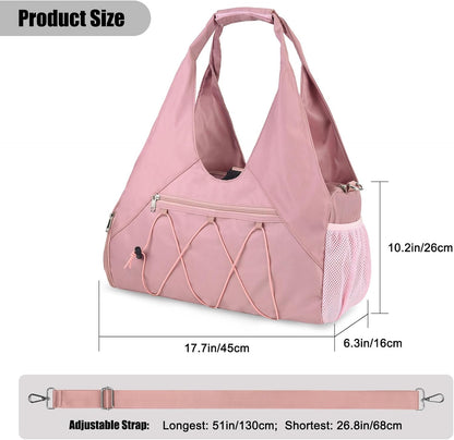 Gym Bag For Women With Yoga Mat Holder, Black | Shoe Compartment, Wet Dry Storage Pocket, Removable Shoulder Strap, Lightweight & Water Resistant