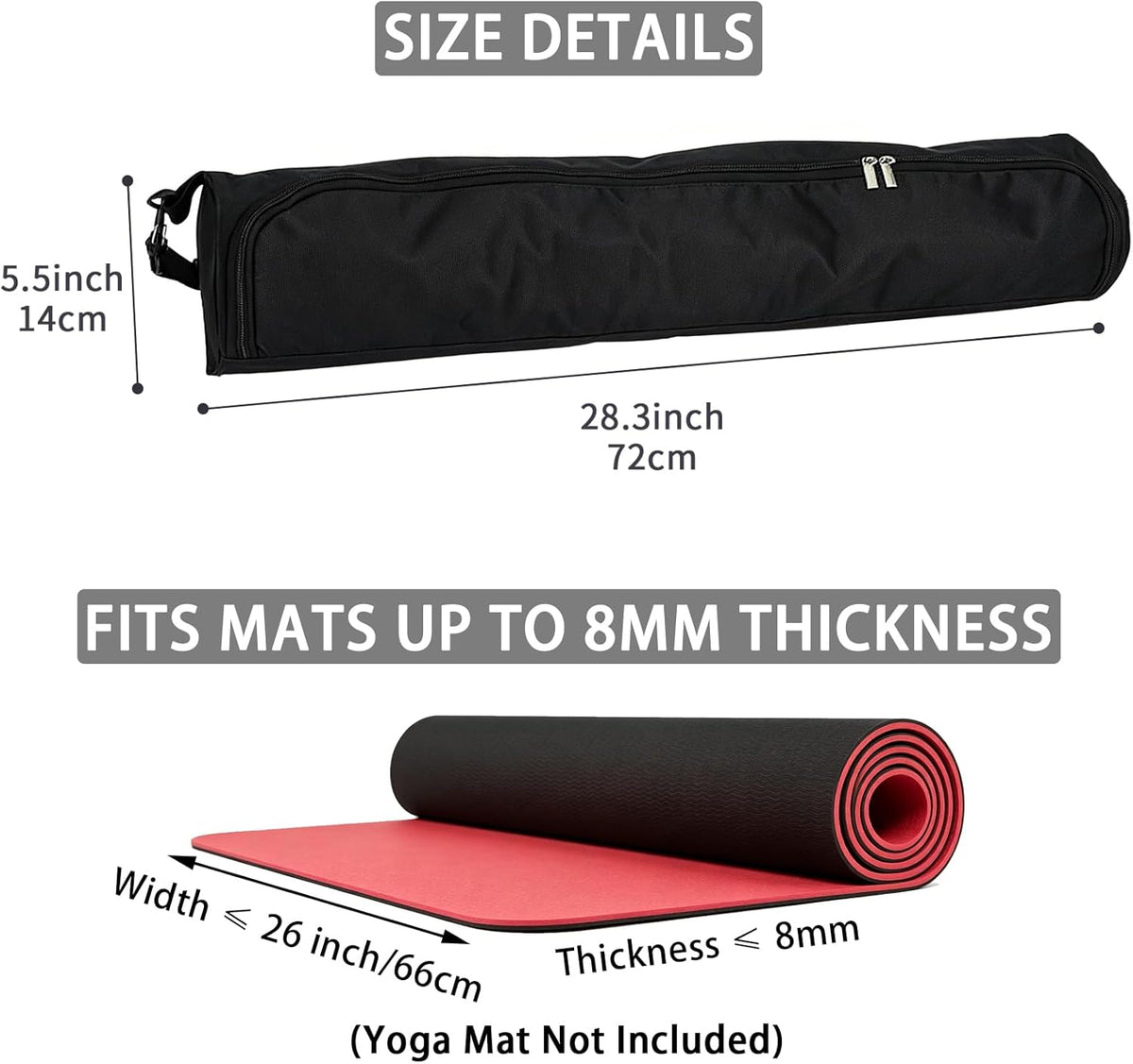 Yoga Mat Bag, Full Zip Exercise Yoga Mat Carrier Bag with Adjustable Strap, Waterproof Yoga Mat Carry Bag Strap for Most Yoga Mats to Gym Class Beach Park Travel for Women & Men (Black)