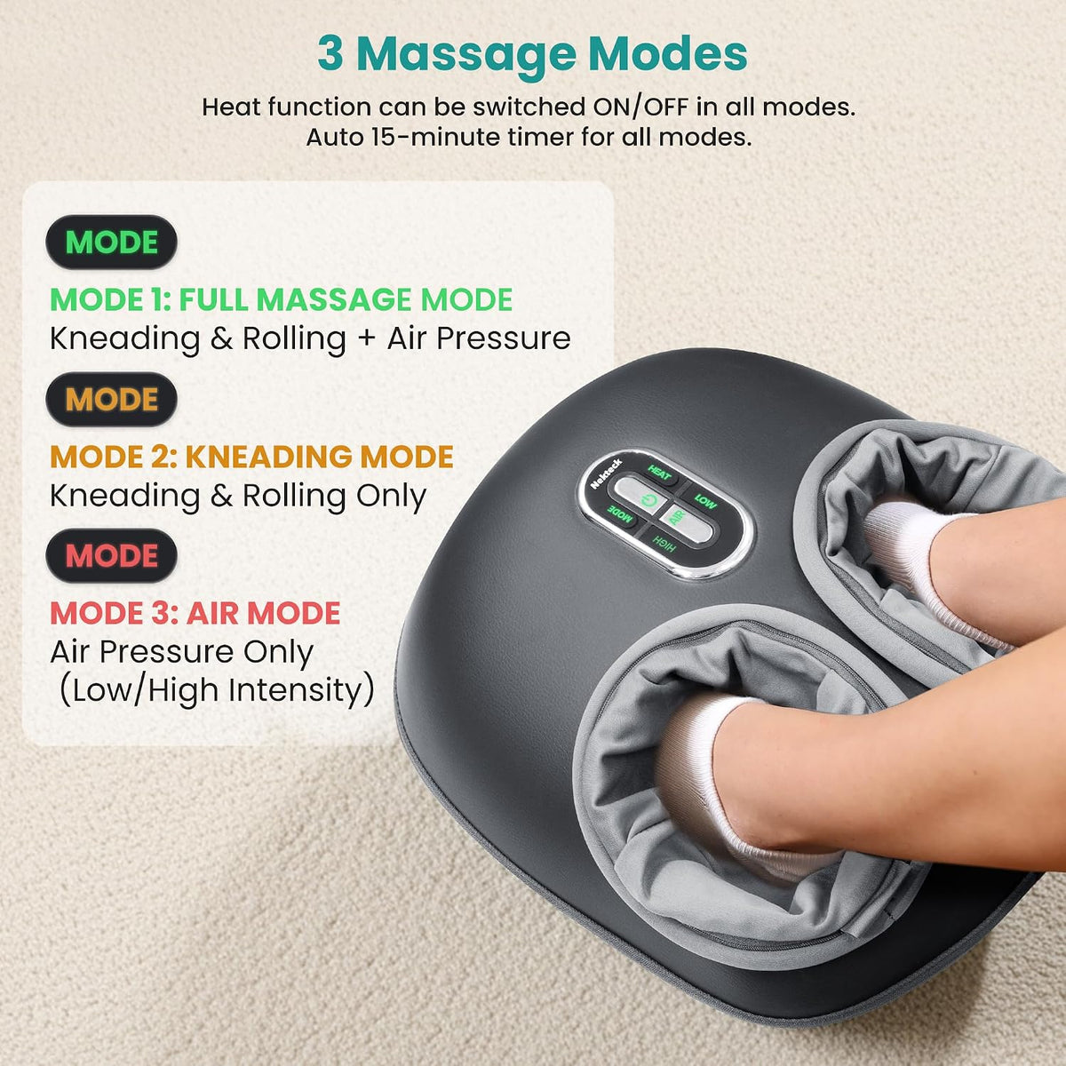 Shiatsu Foot Massager with Heat [2026 Upgraded], 3 Modes Deep Kneading Therapy Air Compression, Feet Massage for Plantar Fasciitis, Relaxation Gifts for Men Women Mom Dad Birthday