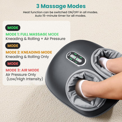 Shiatsu Foot Massager with Heat [2026 Upgraded], 3 Modes Deep Kneading Therapy Air Compression, Feet Massage for Plantar Fasciitis, Relaxation Gifts for Men Women Mom Dad Birthday