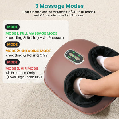 Shiatsu Foot Massager with Heat [2026 Upgraded], 3 Modes Deep Kneading Therapy Air Compression, Feet Massage for Plantar Fasciitis, Relaxation Gifts for Men Women Mom Dad Birthday