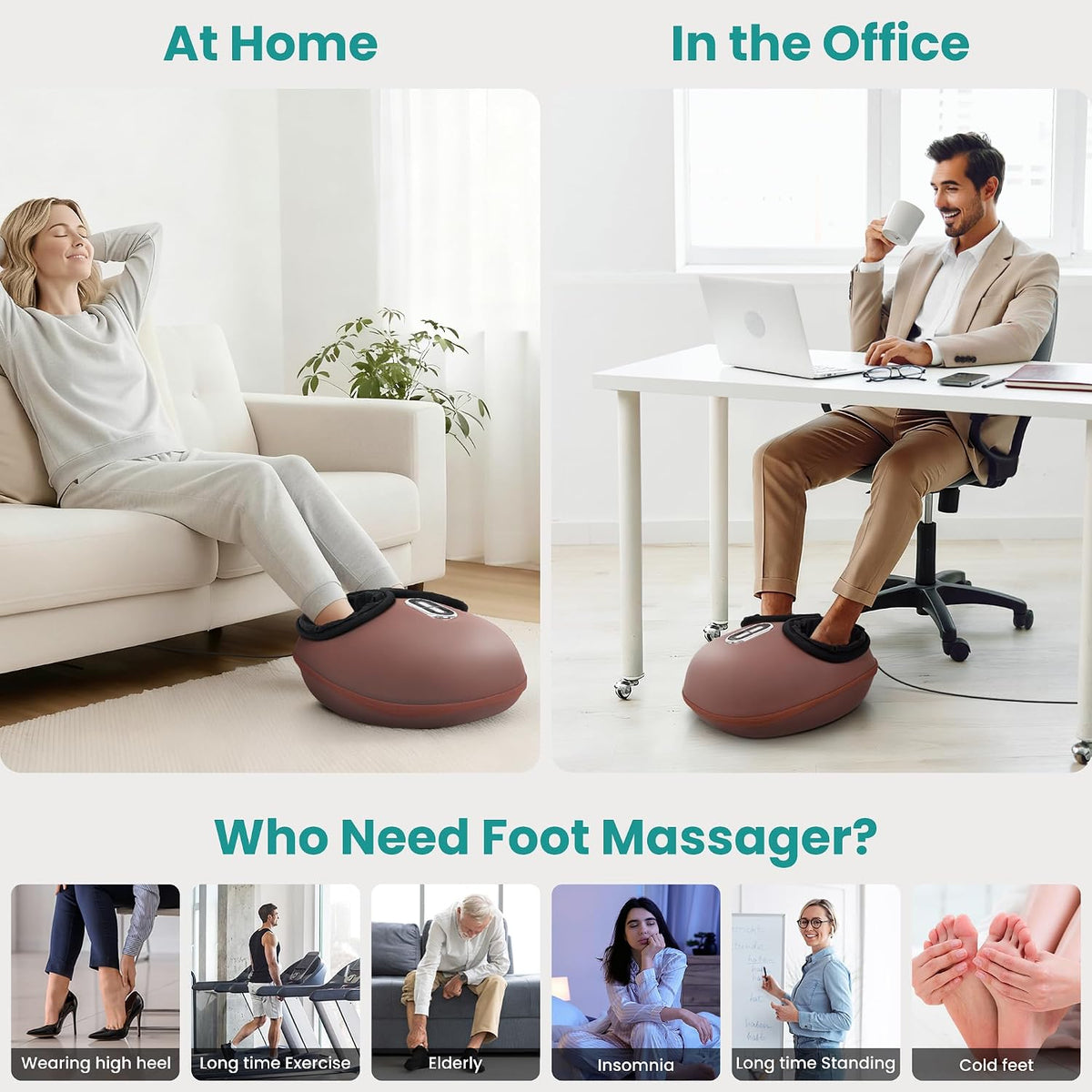 Shiatsu Foot Massager with Heat [2026 Upgraded], 3 Modes Deep Kneading Therapy Air Compression, Feet Massage for Plantar Fasciitis, Relaxation Gifts for Men Women Mom Dad Birthday