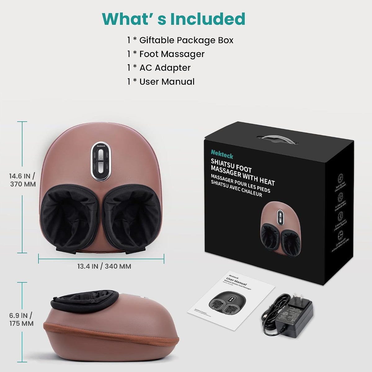 Shiatsu Foot Massager with Heat [2026 Upgraded], 3 Modes Deep Kneading Therapy Air Compression, Feet Massage for Plantar Fasciitis, Relaxation Gifts for Men Women Mom Dad Birthday