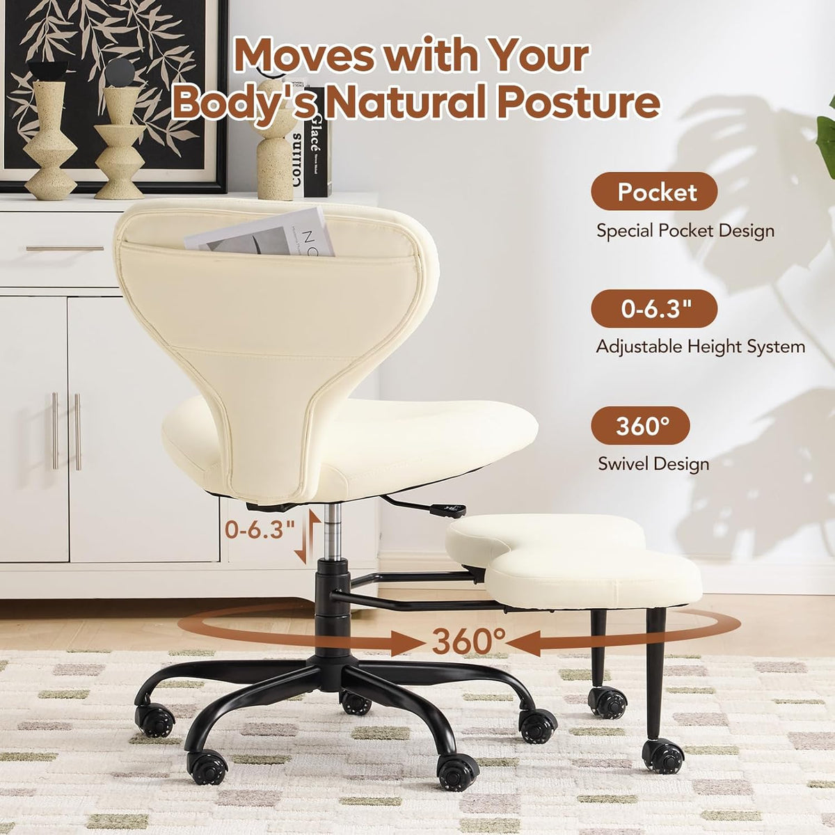 Ergonomic Cross Legged Office Chair, Home Office Desk Chair
