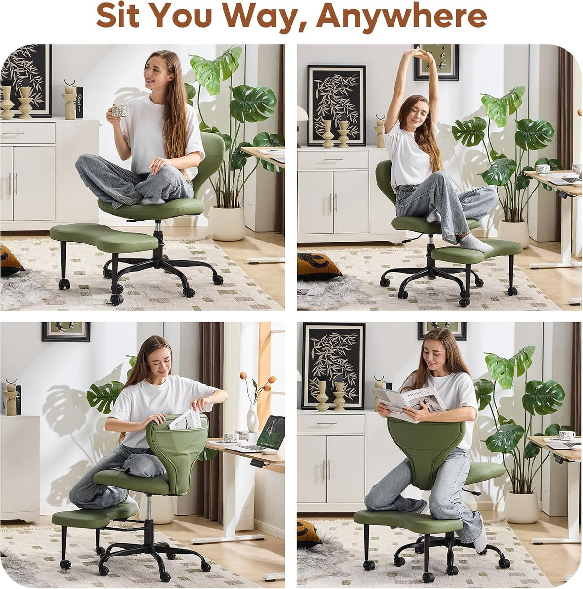 Ergonomic Cross Legged Office Chair, Home Office Desk Chair