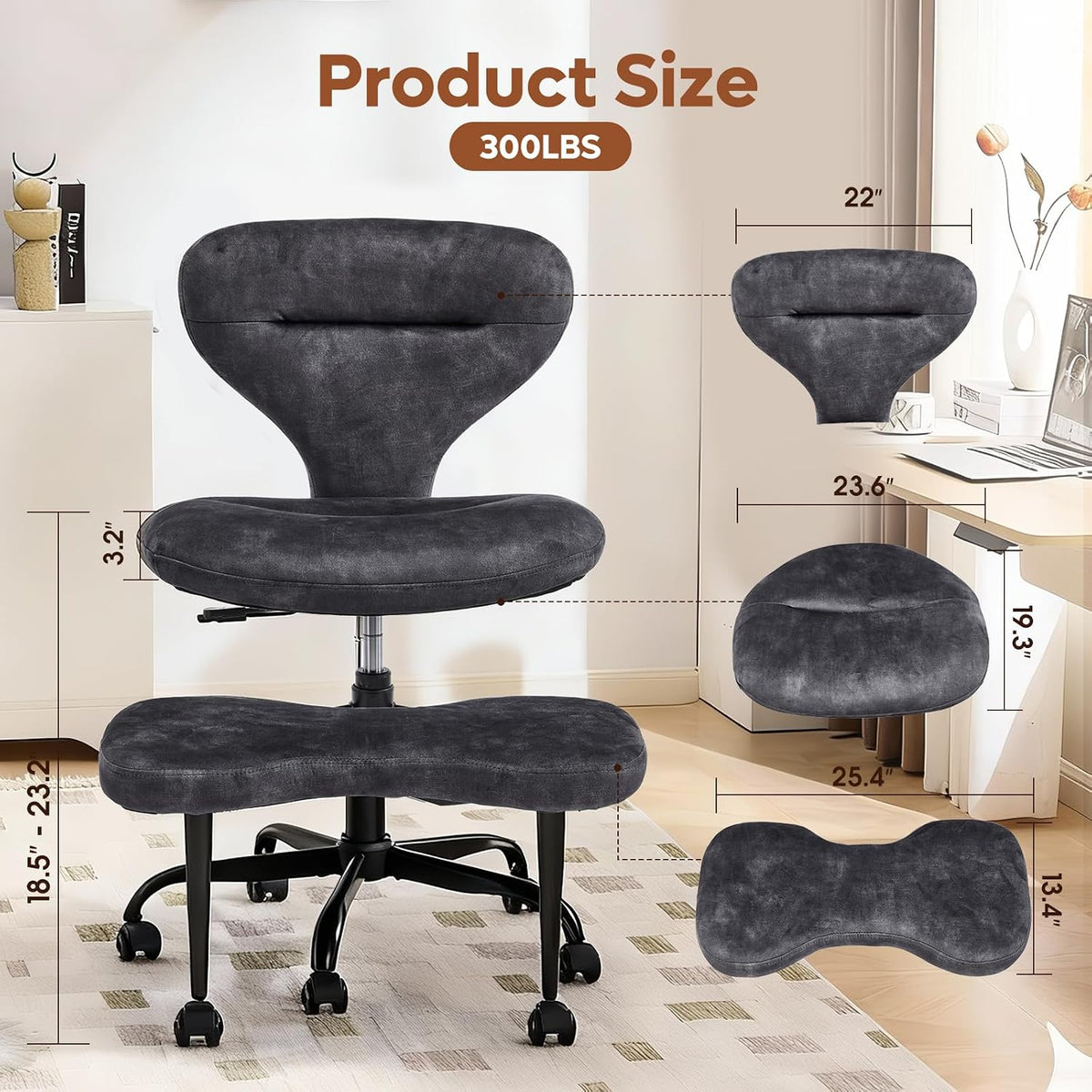 Ergonomic Cross Legged Office Chair, Home Office Desk Chair