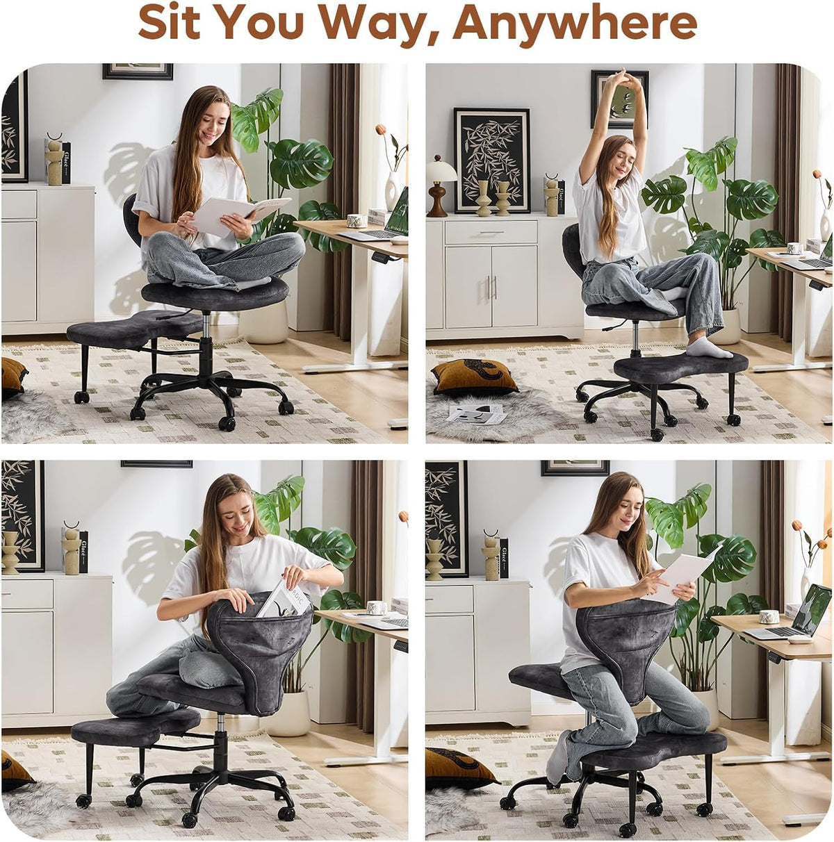 Ergonomic Cross Legged Office Chair, Home Office Desk Chair