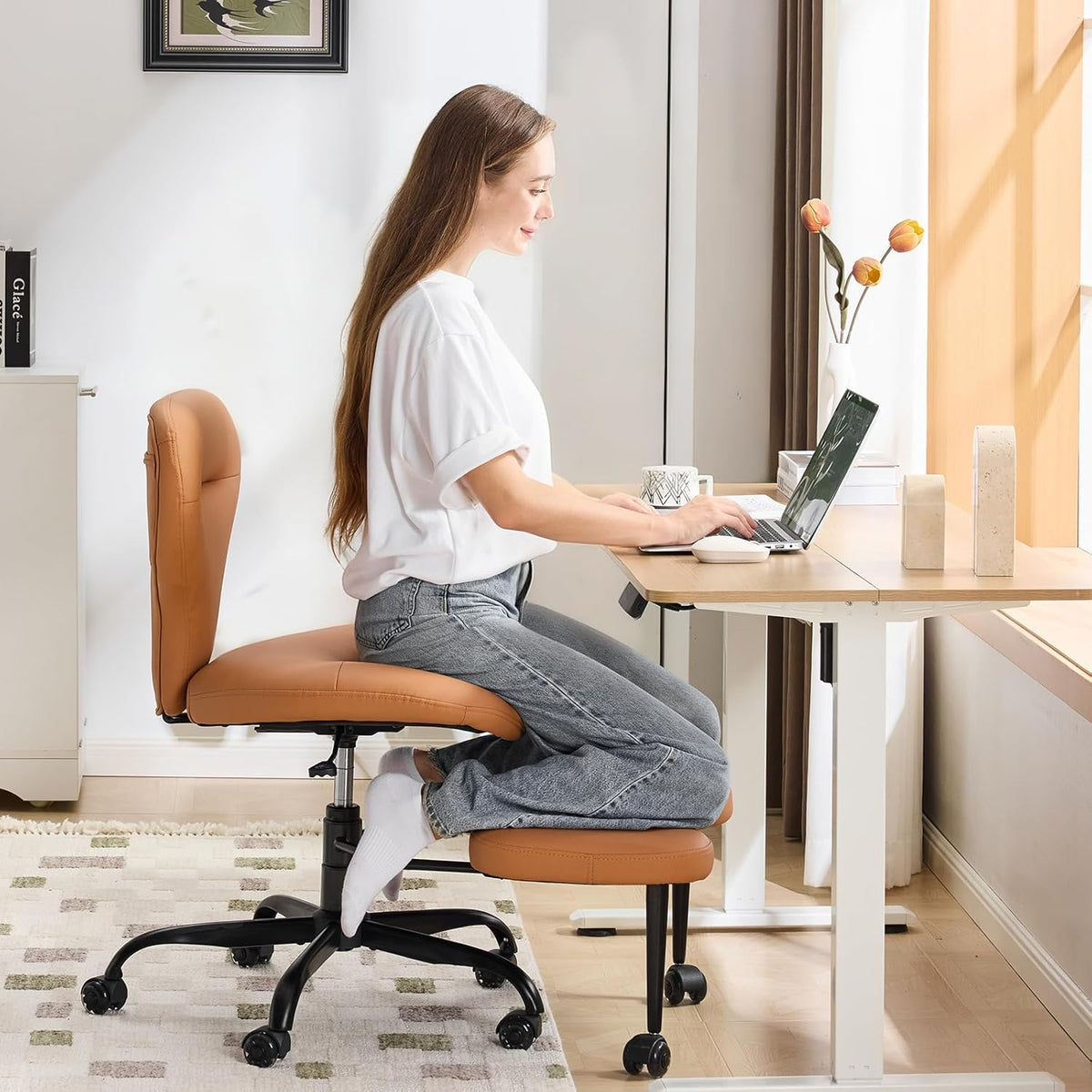 Ergonomic Cross Legged Office Chair, Home Office Desk Chair