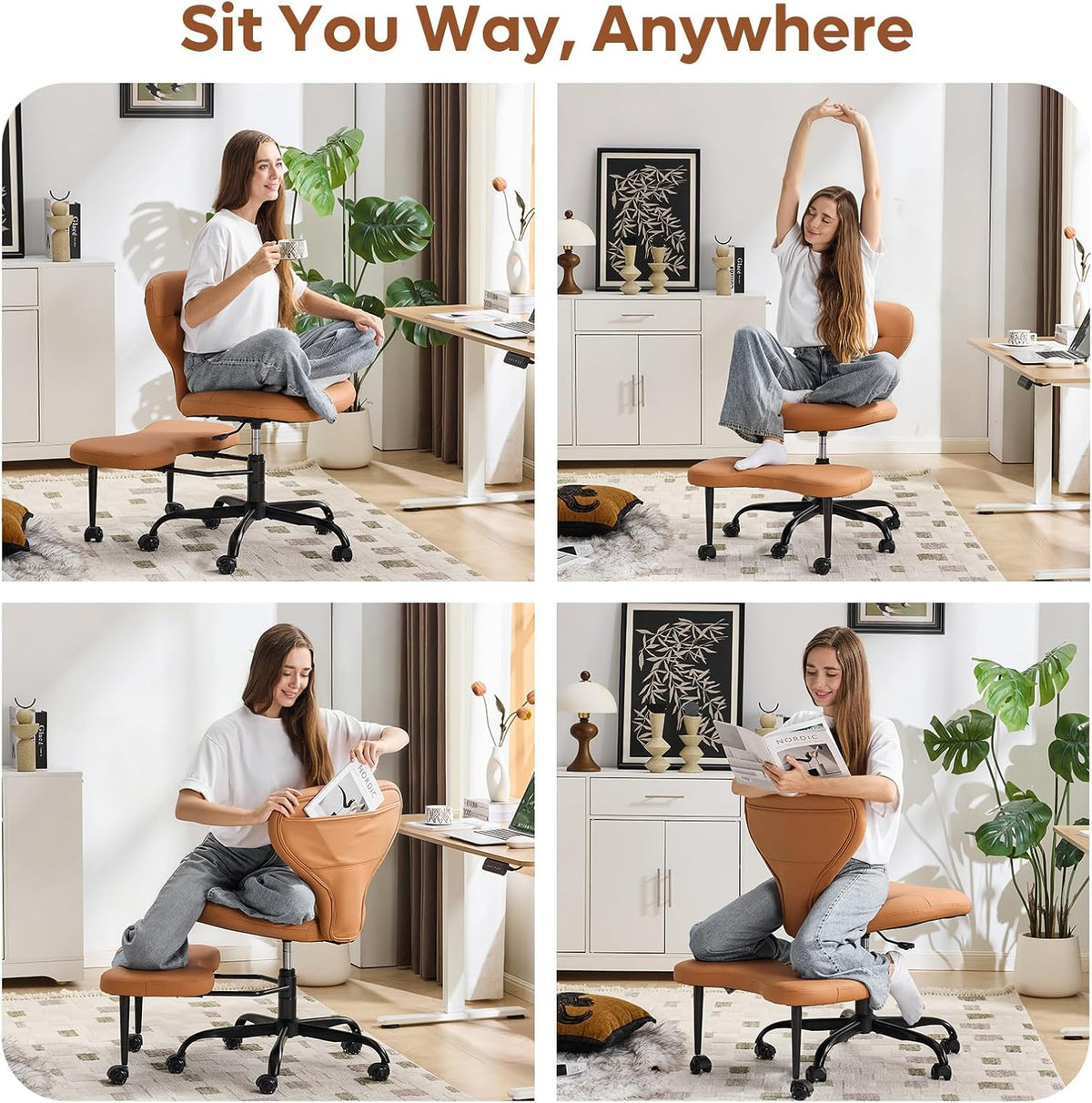Ergonomic Cross Legged Office Chair, Home Office Desk Chair