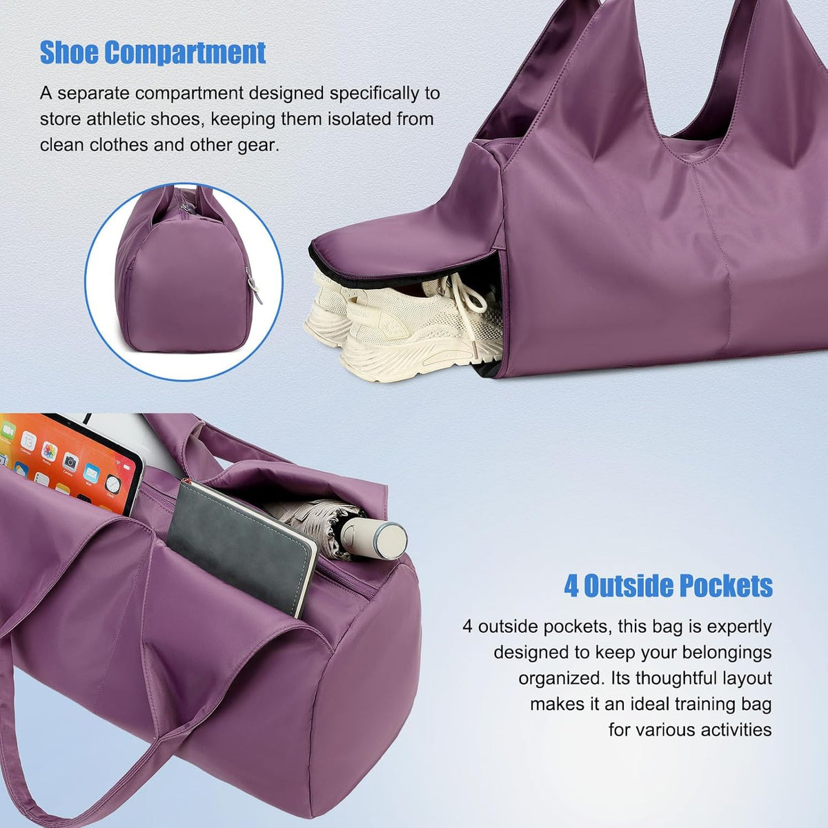 Gym Bag For Women With Shoes Compartment & Wet Dry