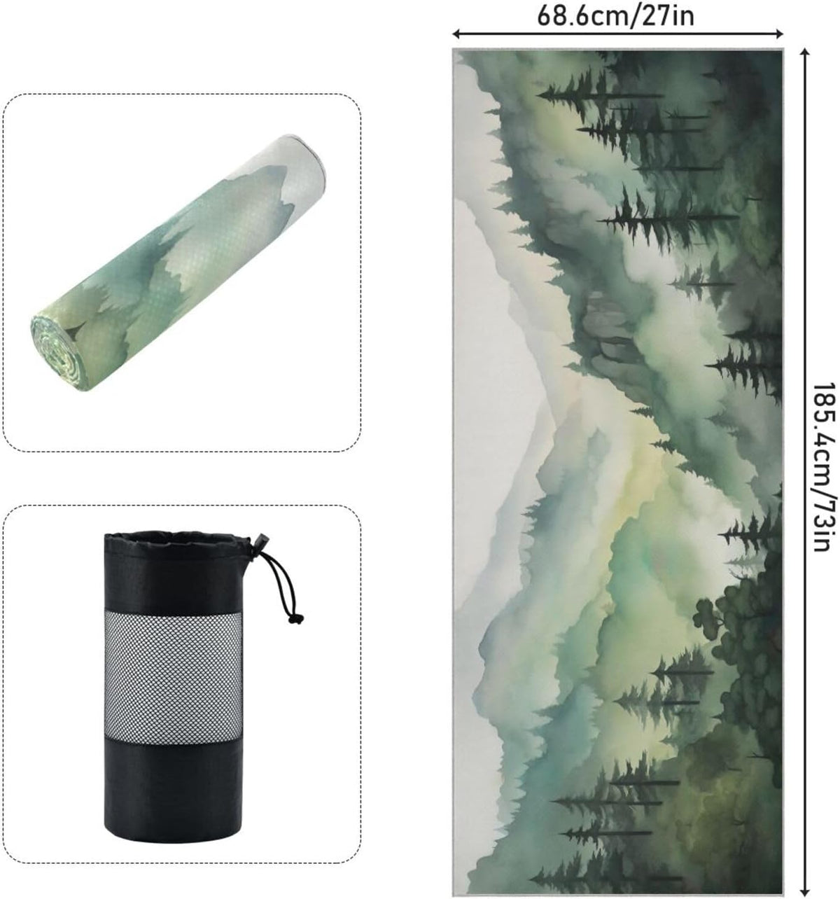 Yoga Mat Towel, Non-Slip Hot Yoga Towel, Sweat Absorbent and Non-Slip, Lightweight and Easy to Travel, Suitable for Hot Yoga, Pilates and Fitness, Watercolor Raccoon and Plant Pattern