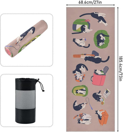 Yoga Mat Towel, Non-Slip Hot Yoga Towel, Sweat Absorbent and Non-Slip, Lightweight and Easy to Travel, Suitable for Hot Yoga, Pilates and Fitness, Watercolor Raccoon and Plant Pattern