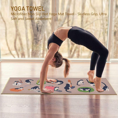 Yoga Mat Towel, Non-Slip Hot Yoga Towel, Sweat Absorbent and Non-Slip, Lightweight and Easy to Travel, Suitable for Hot Yoga, Pilates and Fitness, Watercolor Raccoon and Plant Pattern