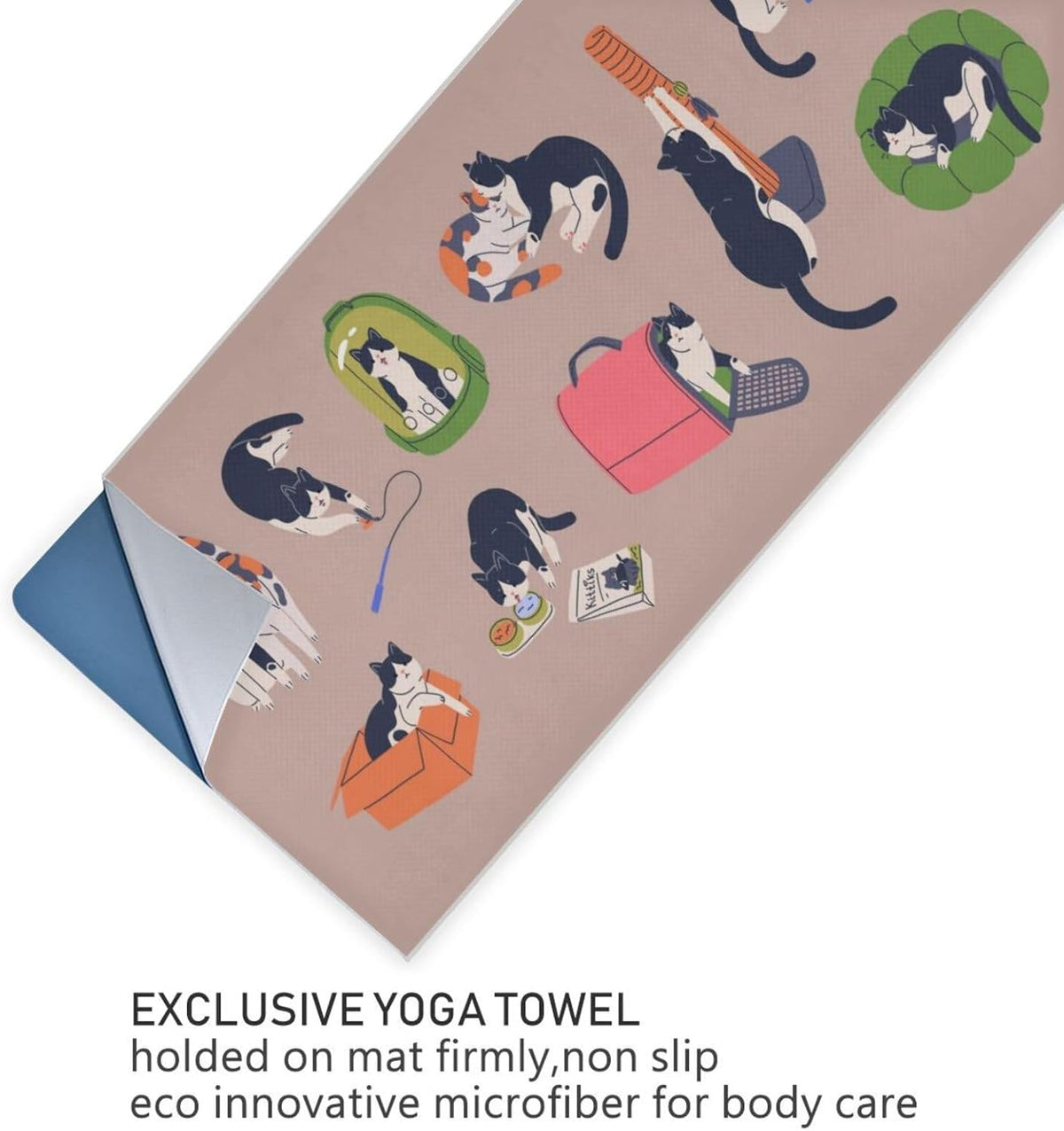 Yoga Mat Towel, Non-Slip Hot Yoga Towel, Sweat Absorbent and Non-Slip, Lightweight and Easy to Travel, Suitable for Hot Yoga, Pilates and Fitness, Watercolor Raccoon and Plant Pattern