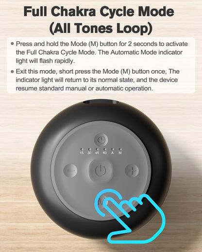 Portable Electronic Tibetan Singing Bowl, 8 Chakra Modes with 8 Chakra Cycle Play Mode, Auto/Manual Mode, Vibration & Built-in Timer, USB-C Rechargeable Meditation Device