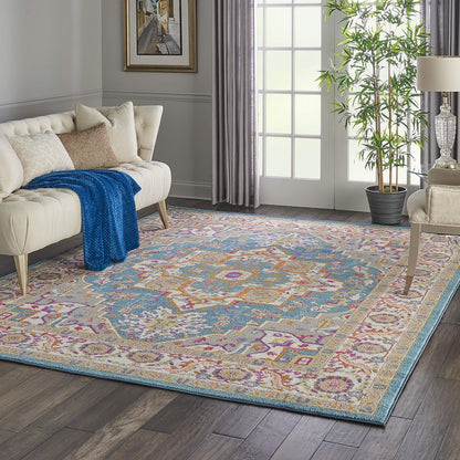 Nourison Home Passion Teal Multicolor 9' x 12' Area Rug - Easy Clean, Non Shedding, Bed Room, Living Room, Dining Room, Kitchen (9' x 12')