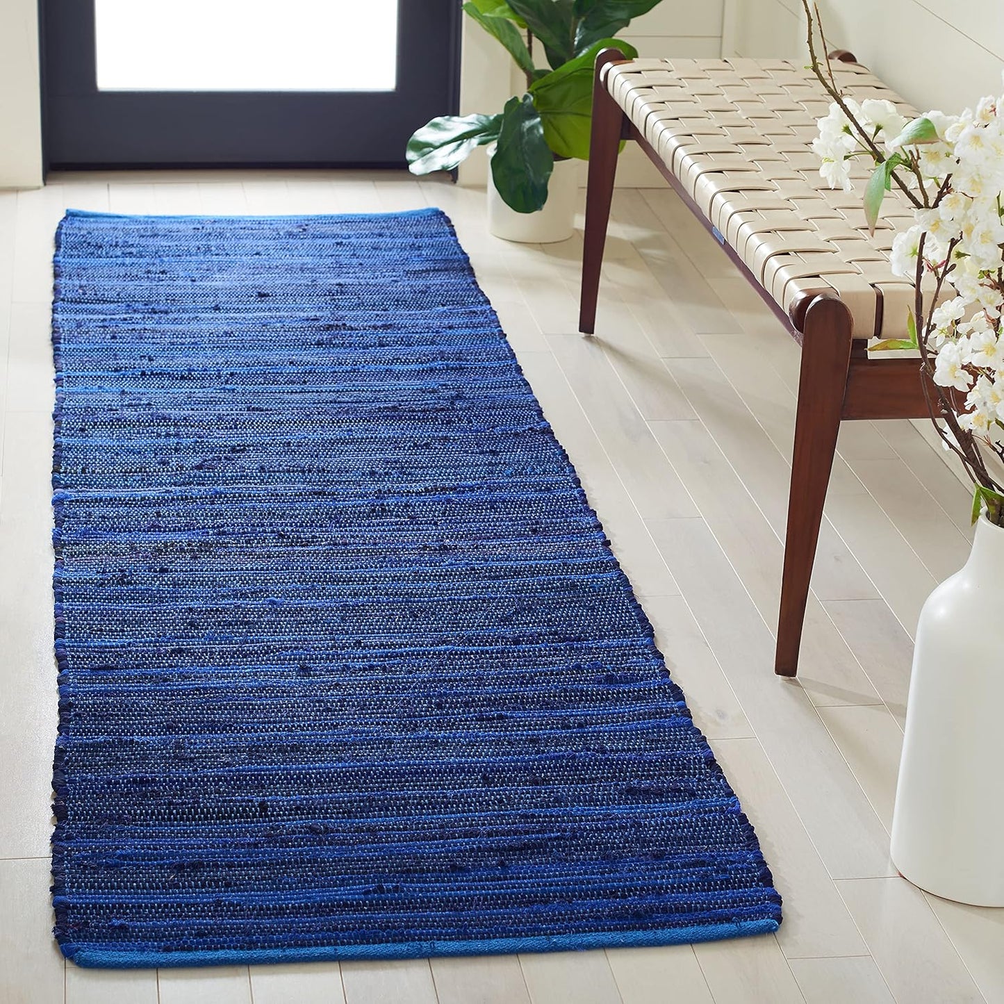 SAFAVIEH Area Rug 3x5 - Rag Rug Collection - Blue & Multi, Handmade Cotton, Boho Stripe Pattern, Ideal for Entryway, Living Room, Bedroom, Dining Space (RAR130B)