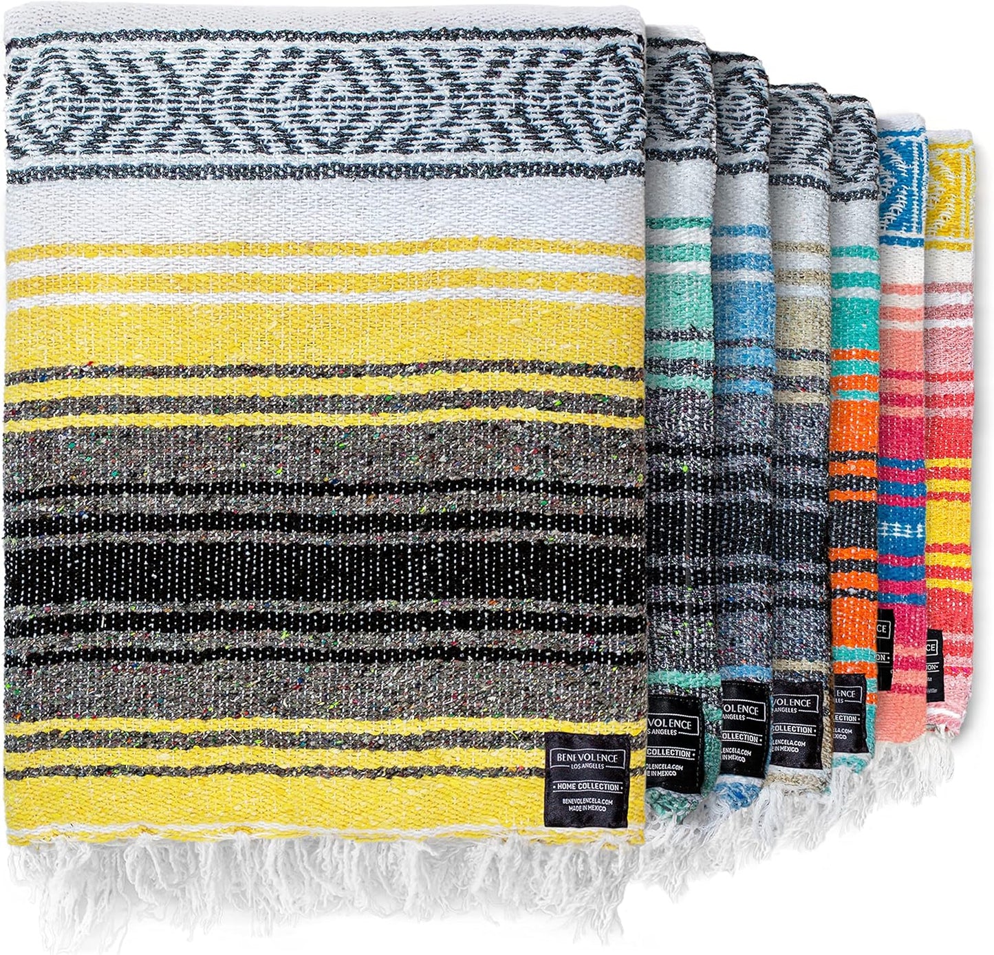 Benevolence LA Authentic Handwoven Mexican Blanket | Yoga Blankets, Outdoor, Picnic, Beach, Camping | Equestrian Saddle | Serape 50x70 inches - Coral, Pack of 1