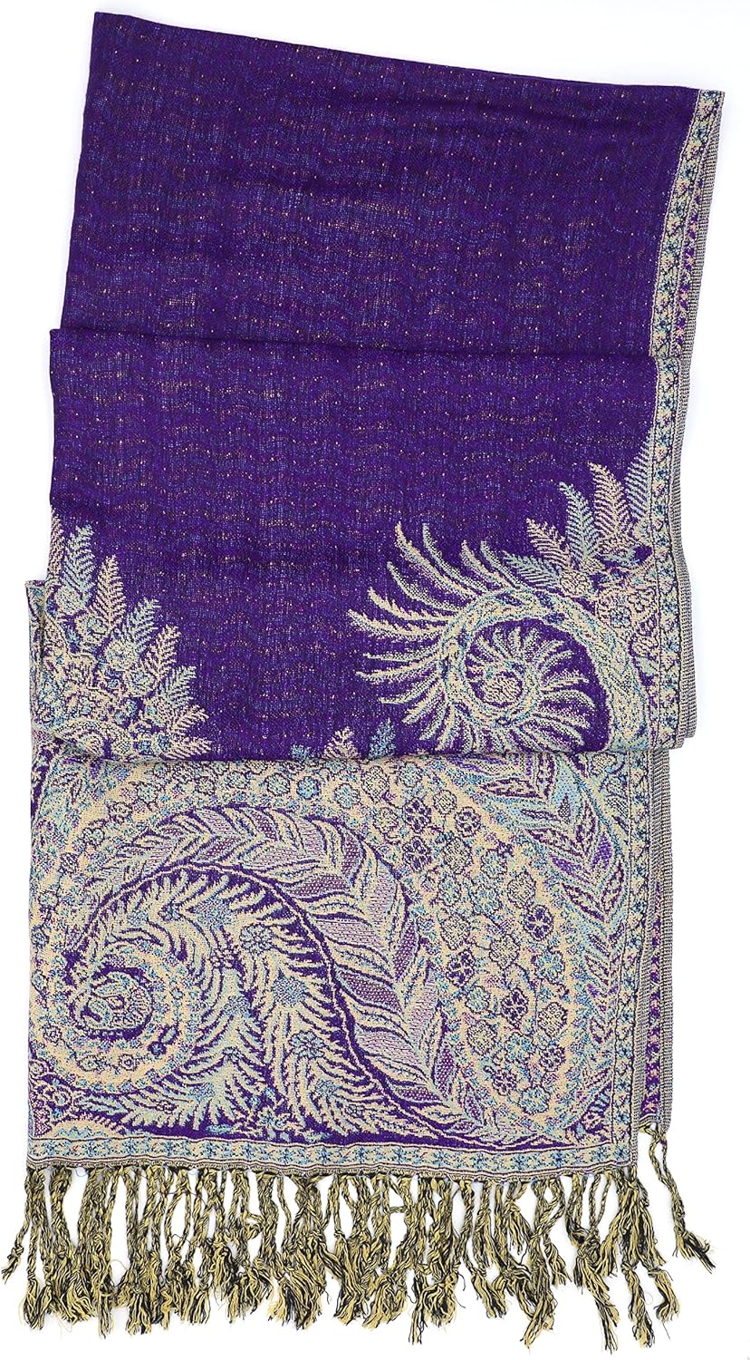 Achillea Reversible Paisley Pashmina Rave Scarf – Exotic Indian Shawls and Wraps for Evening Dresses, Festivals, All Seasons - Colors B