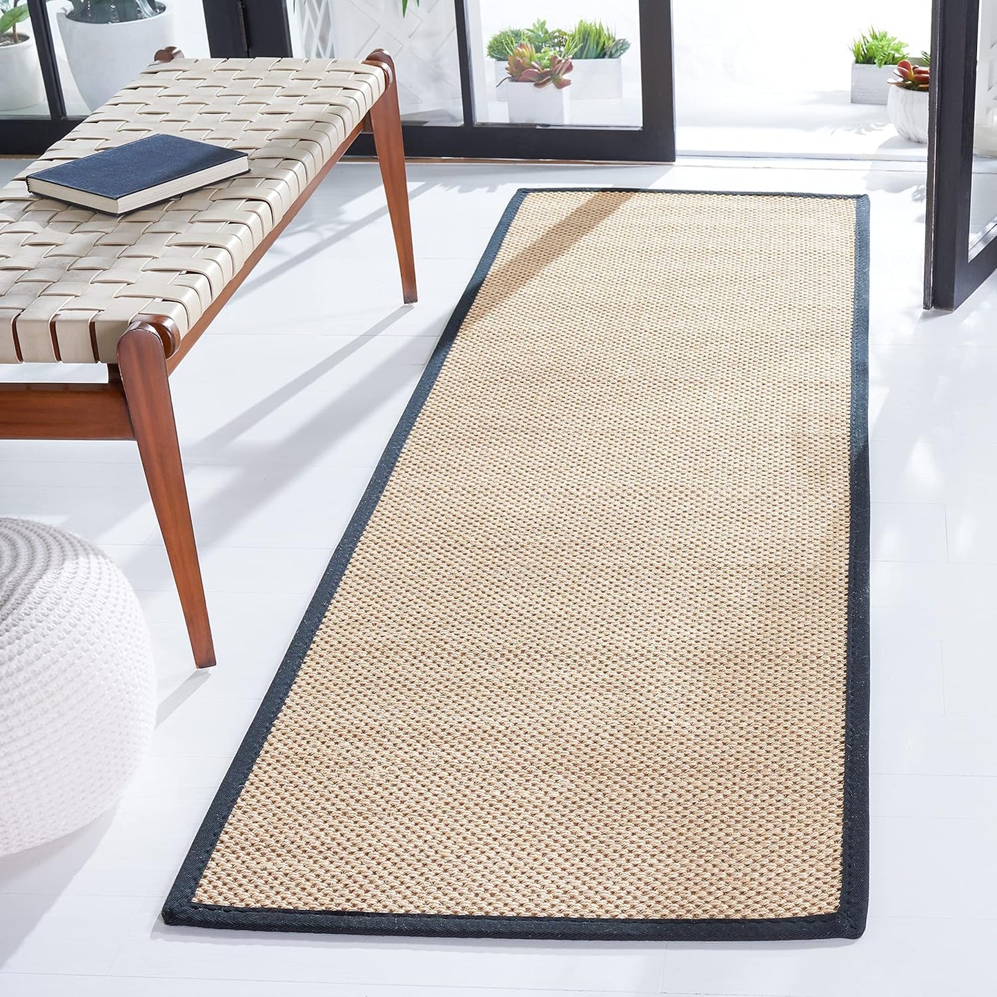 SAFAVIEH Area Rug 11x15 - Natural Fiber Collection - Large - Maize & Linen Color, Sisal, Woven Design with Border (NF141B) - Colors A