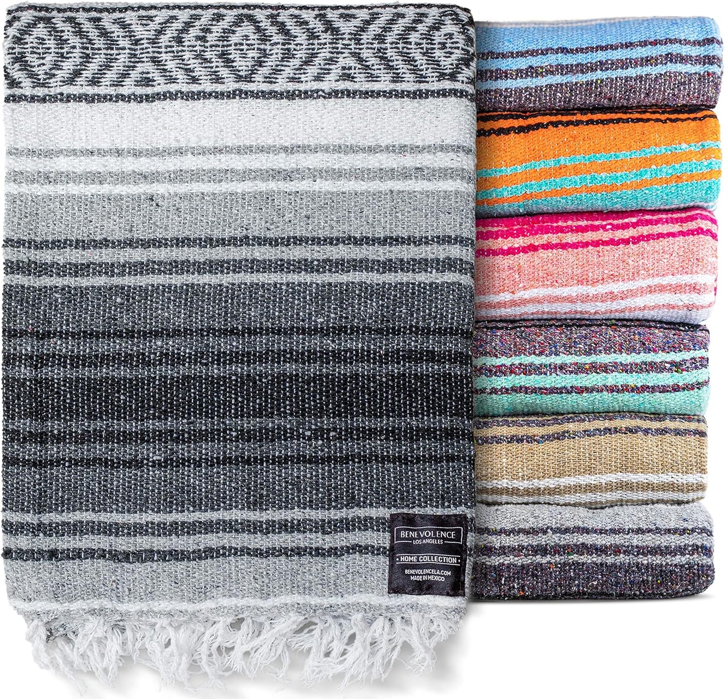 Benevolence LA Authentic Handwoven Mexican Blanket | Yoga Blankets, Outdoor, Picnic, Beach, Camping | Equestrian Saddle | Serape 50x70 inches - Coral, Pack of 1