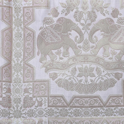Ethnic Decorative Brocade Bolster Pillow Covers White Gold Elephant Jacquard Weave Round Tube Pillow Traditional Floral Cylindrical Cushion Covers - (76x38 cm) | Set of 2 Pcs