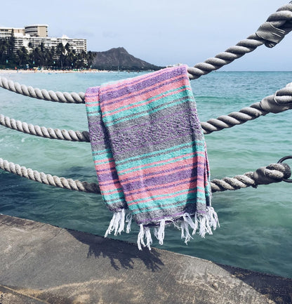 Del Mex Classic Mexican Blanket, Large Authentic Woven Falsa Throw (70"x50"), Artisan Southwest Décor for Beach, Yoga, Outdoors (Lavender)