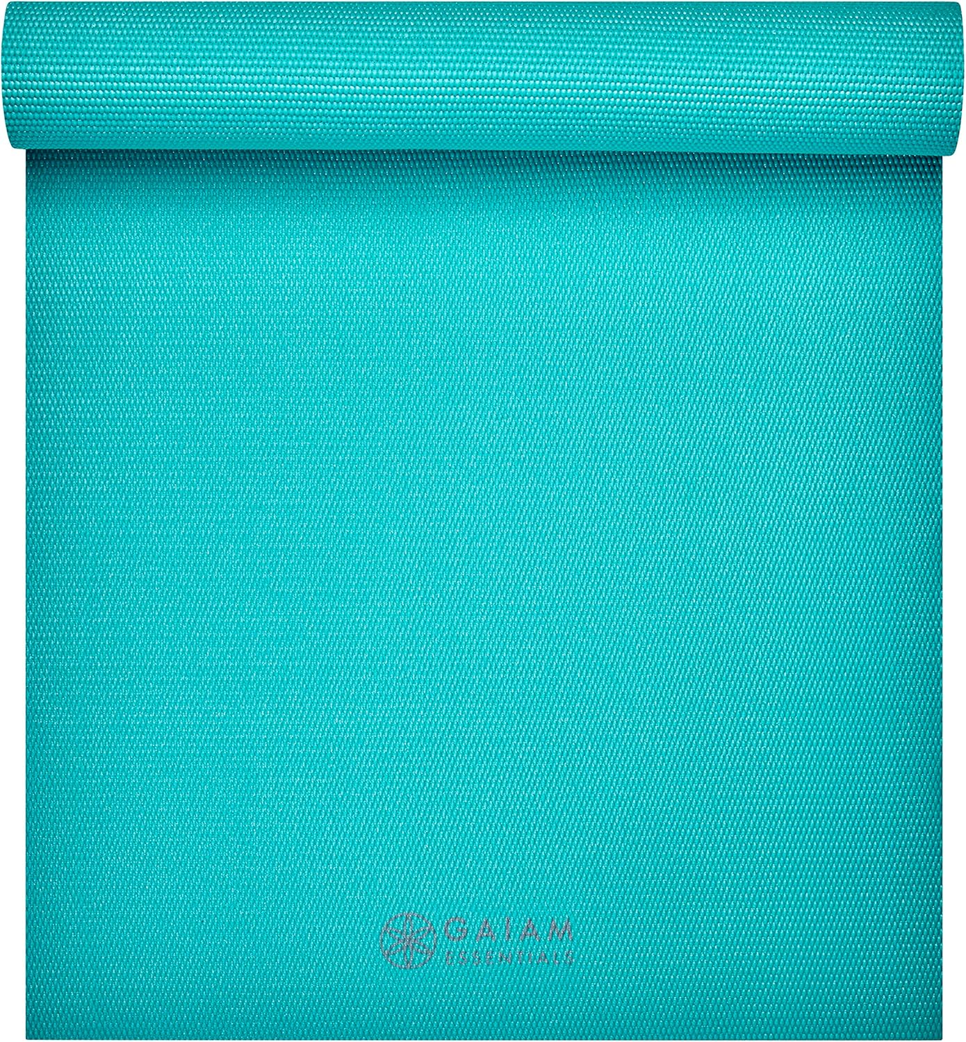 Gaiam Essentials 1/4" Thin (6mm) Yoga & Pilates, Fitness & Exercise Mat with Easy-Cinch Carrier Strap Cusion Support For Fitness and Gym Workouts
