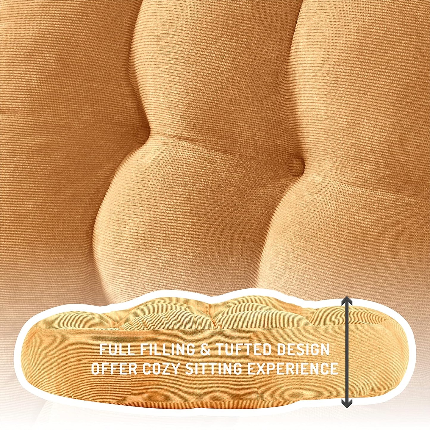 Meditation Floor Pillow Set of 2, Round Large Pillows Seating for Adults, Tufted Corduroy Cushion for Living Room Tatami, Beige 22 Inch