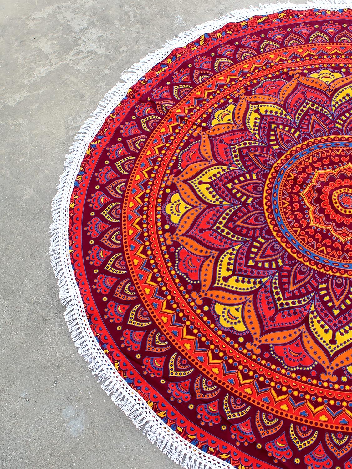 Mandala Round Beach Tapestry Boho Hippie Blanket Bohemian Large Table Cloth Home Decor Yoga Mat Meditation Picnic Rug Throw Hippy Gypsy Tablecloth Roundie (42 Inches, Orange And Blue)