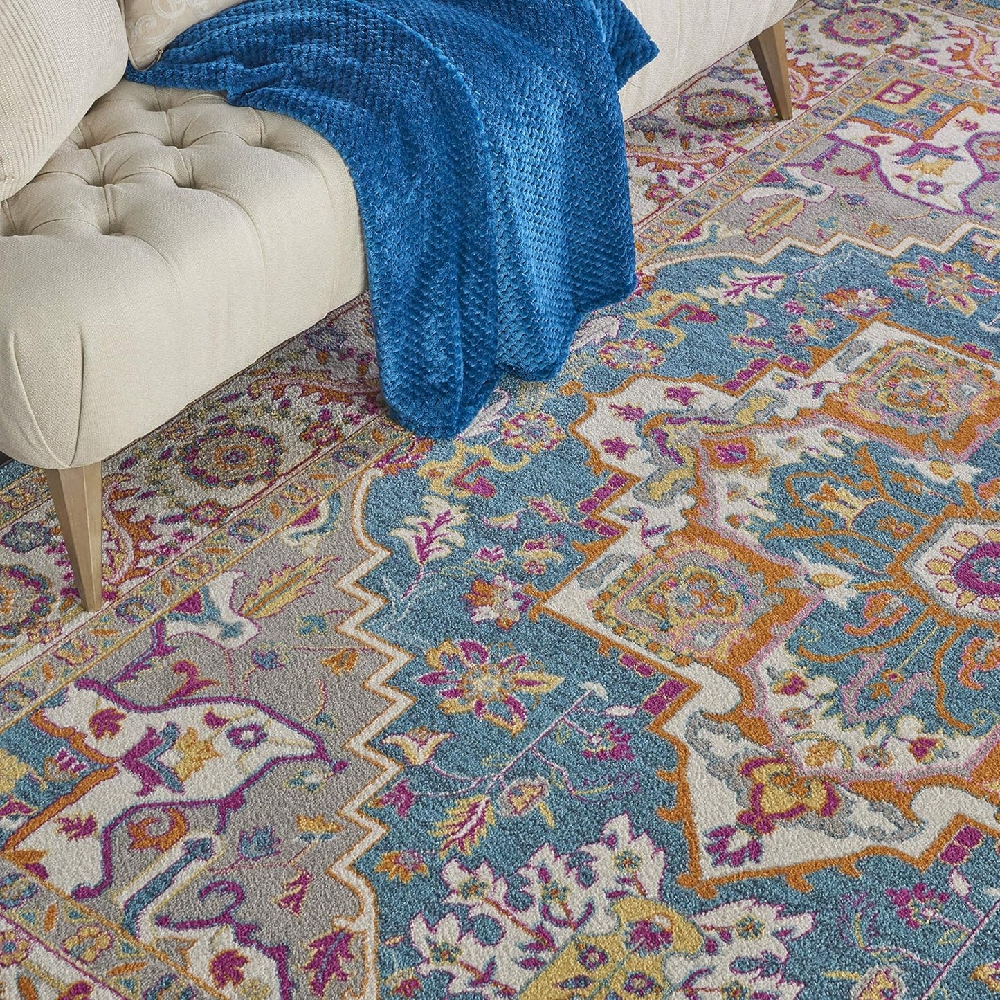 Nourison Home Passion Teal Multicolor 9' x 12' Area Rug - Easy Clean, Non Shedding, Bed Room, Living Room, Dining Room, Kitchen (9' x 12')