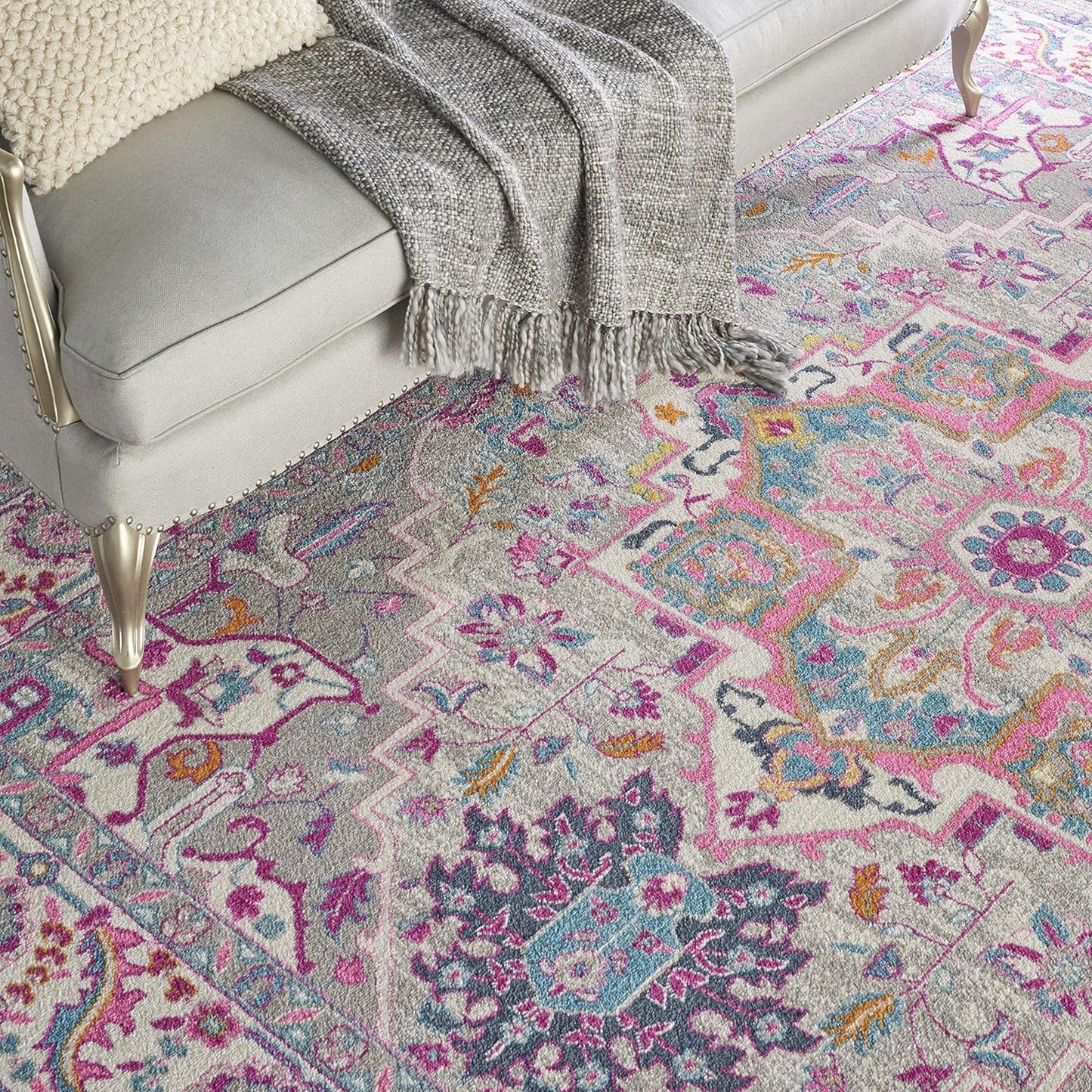 Nourison Home Passion Teal Multicolor 9' x 12' Area Rug - Easy Clean, Non Shedding, Bed Room, Living Room, Dining Room, Kitchen (9' x 12')