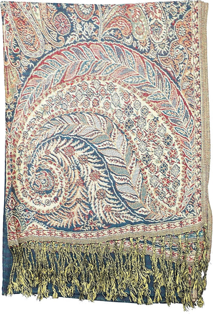 Achillea Reversible Paisley Pashmina Rave Scarf – Exotic Indian Shawls and Wraps for Evening Dresses, Festivals, All Seasons - Colors A