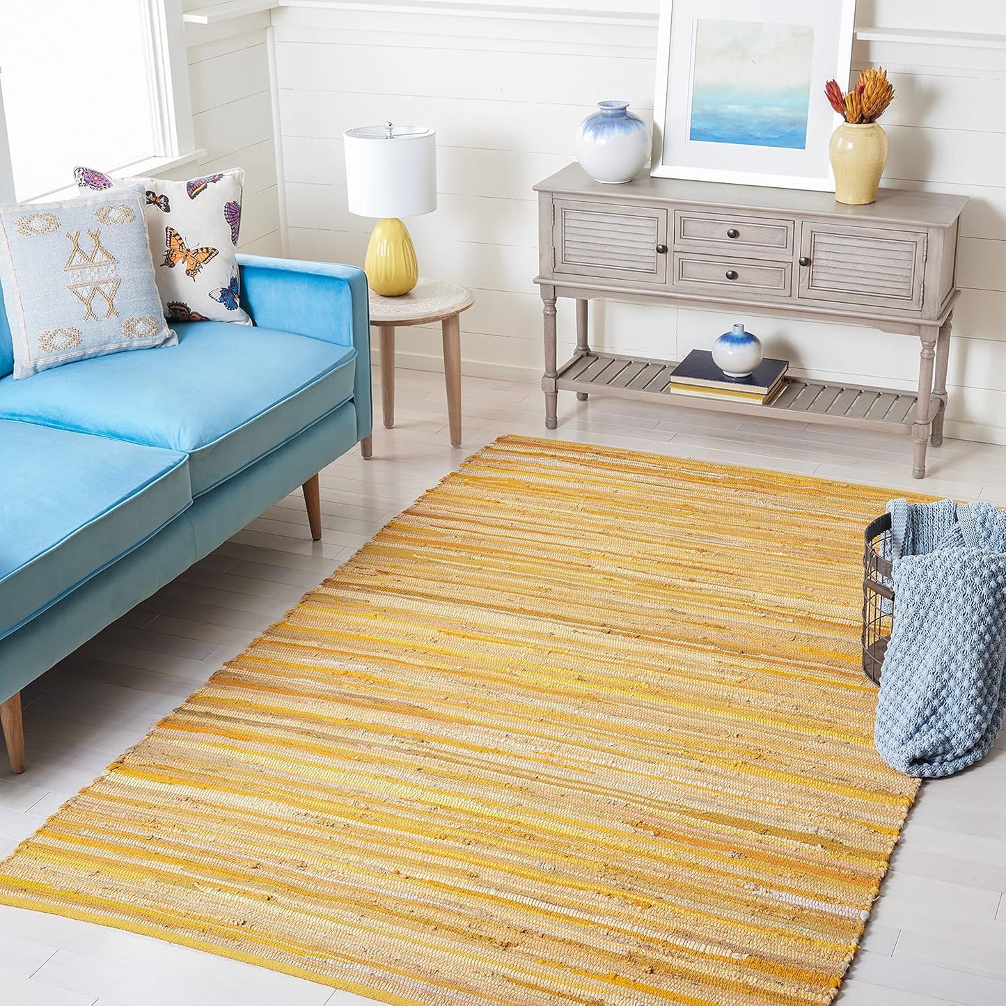 SAFAVIEH Area Rug 3x5 - Rag Rug Collection - Blue & Multi, Handmade Cotton, Boho Stripe Pattern, Ideal for Entryway, Living Room, Bedroom, Dining Space (RAR130B)