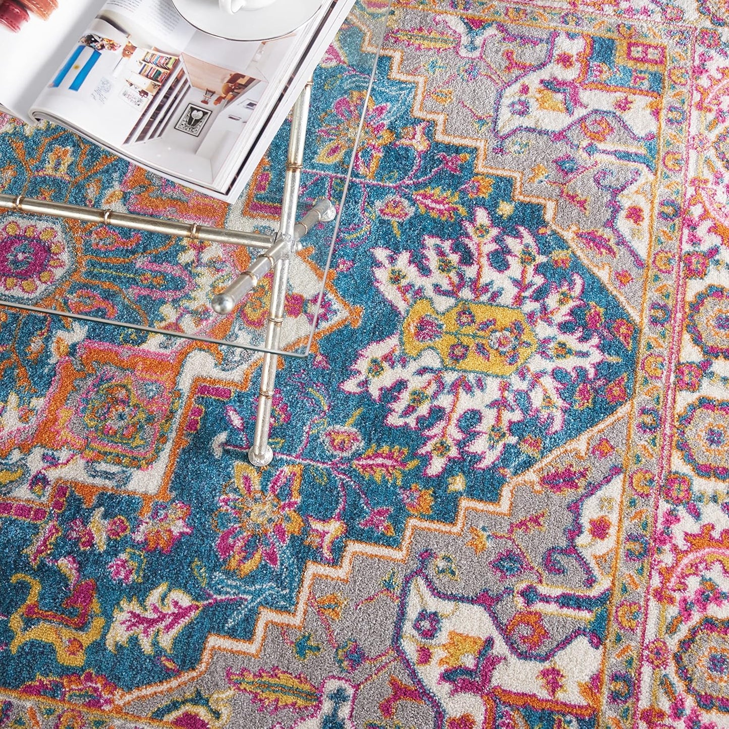 Nourison Home Passion Teal Multicolor 9' x 12' Area Rug - Easy Clean, Non Shedding, Bed Room, Living Room, Dining Room, Kitchen (9' x 12')