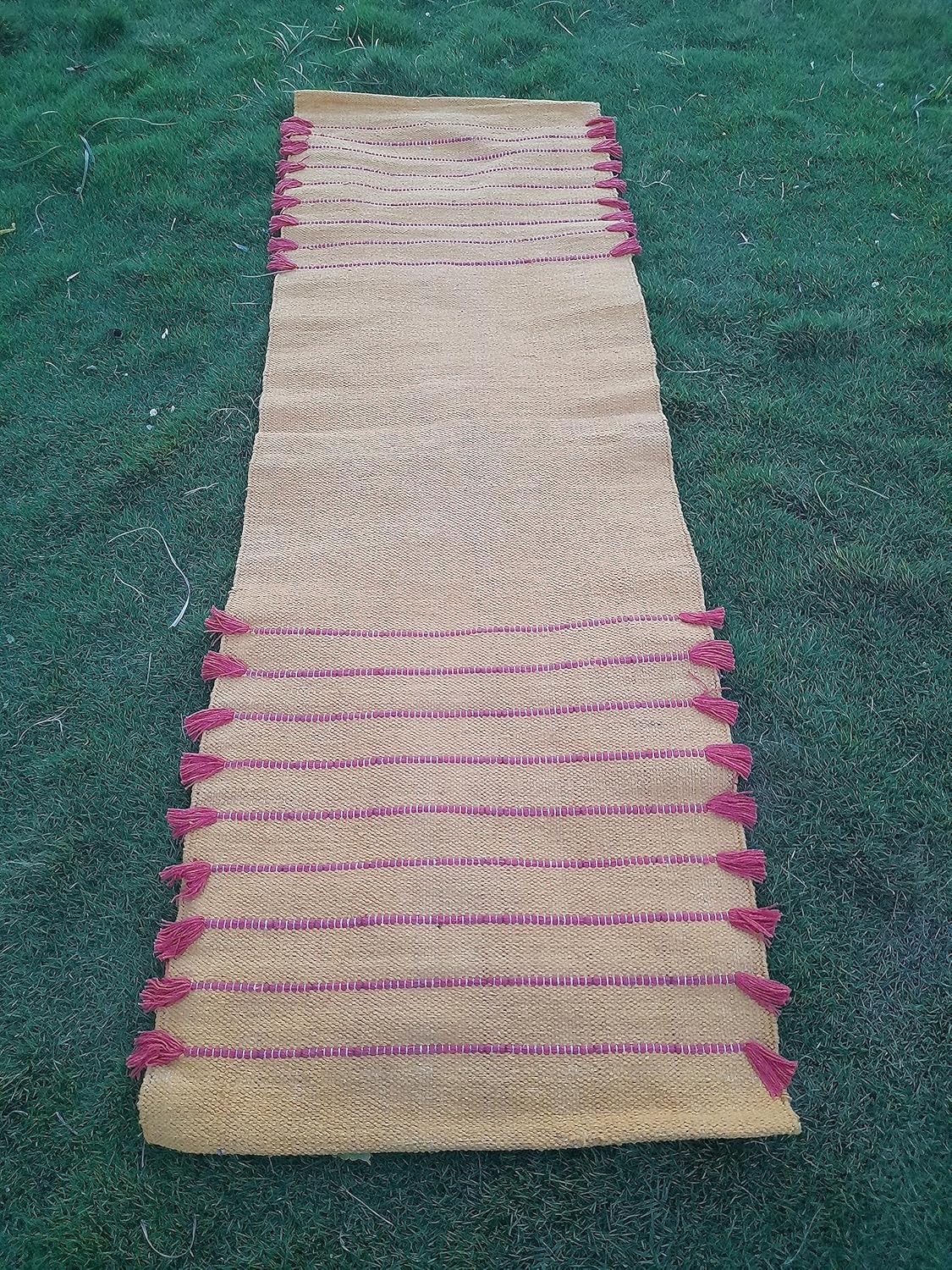 Jaipur art & Rugs Cotton Yoga Mat - Eco-Friendly Hand-Woven Rug - Non Slip & Thick (24”x72”x5mm) for Everyday Fitness at Home - Comfortable Extra-Long