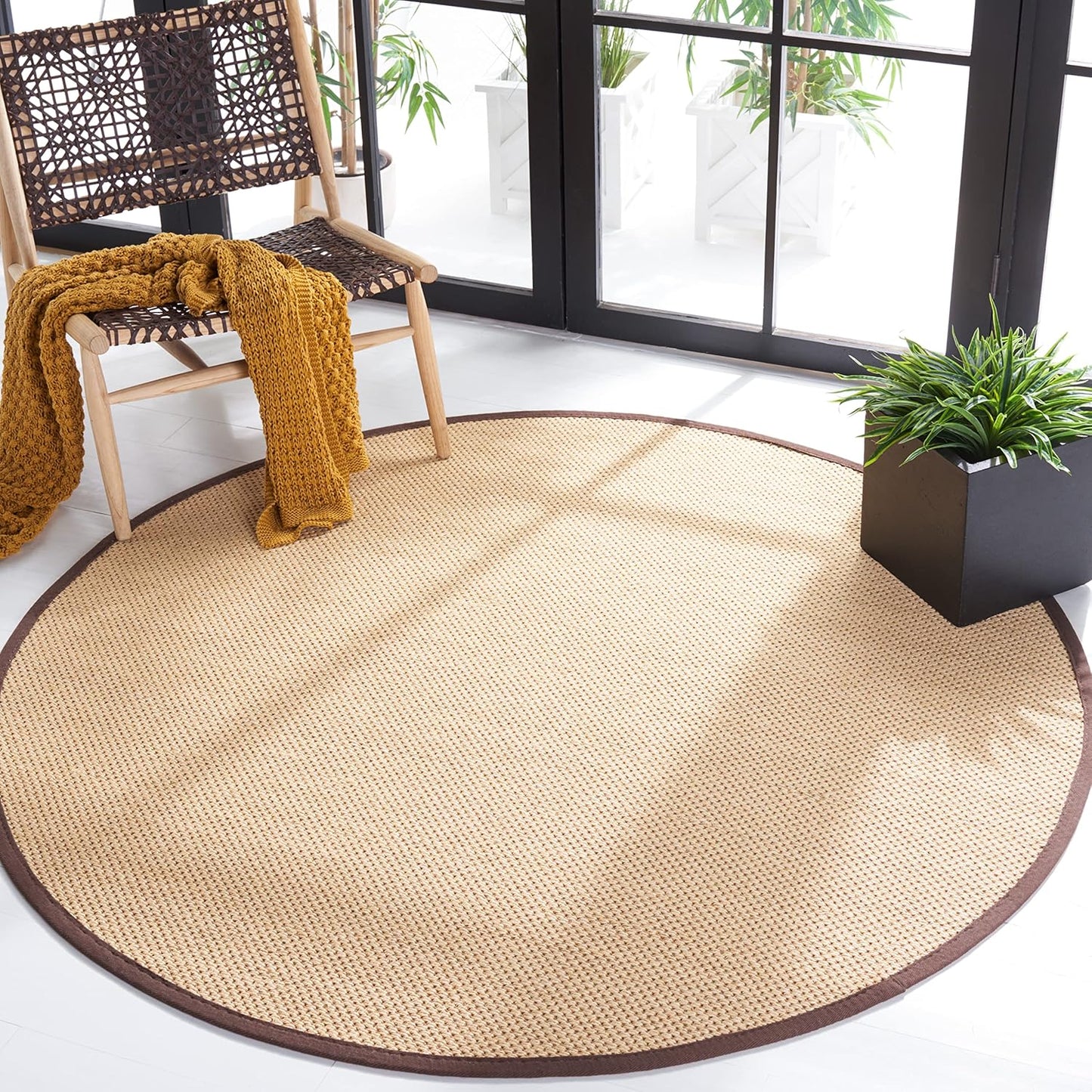 SAFAVIEH Area Rug 11x15 - Natural Fiber Collection - Large - Maize & Linen Color, Sisal, Woven Design with Border (NF141B) - Colors A