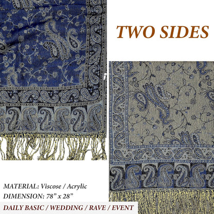 Achillea Reversible Paisley Pashmina Rave Scarf – Exotic Indian Shawls and Wraps for Evening Dresses, Festivals, All Seasons - Colors B