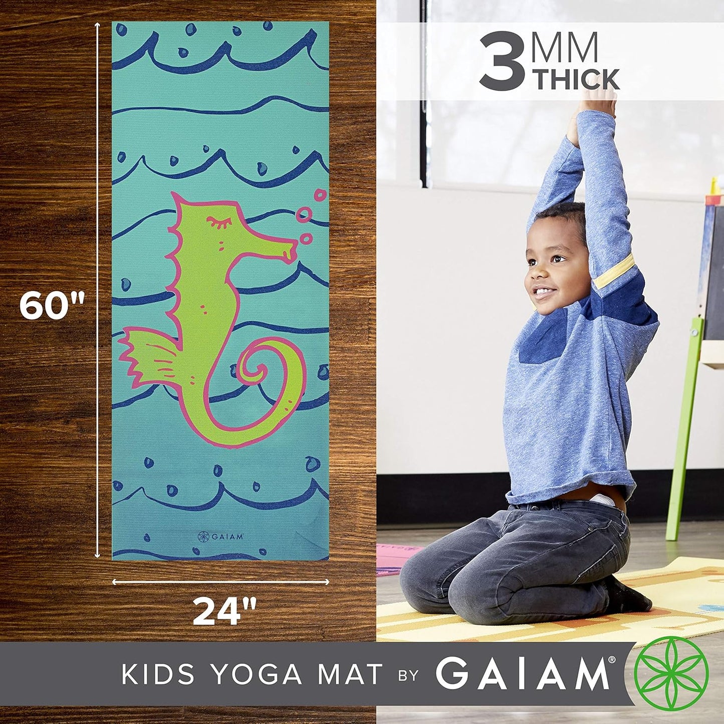 Gaiam Kids Yoga Mat Exercise Mat, Yoga for Kids with Fun Prints - Playtime for Babies, Active & Calm Toddlers and Young Children