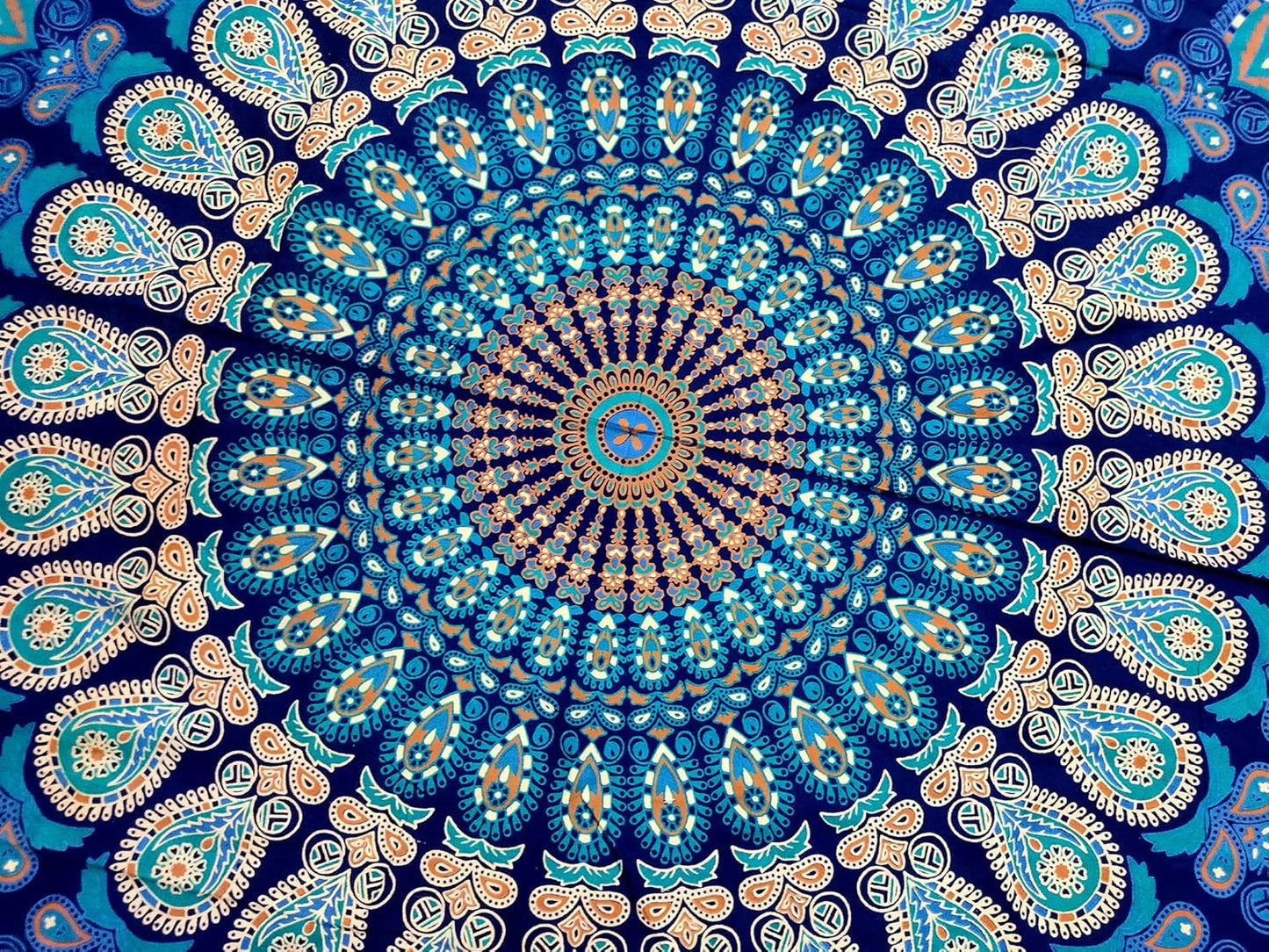 Mandala Round Beach Tapestry Boho Hippie Blanket Bohemian Large Table Cloth Home Decor Yoga Mat Meditation Picnic Rug Throw Hippy Gypsy Tablecloth Roundie (42 Inches, Orange And Blue)