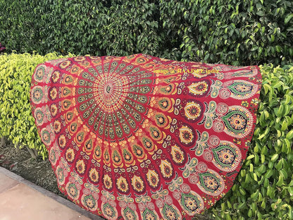 raajsee Purple Round Beach Tapestry Hippie/Boho Beach Blanket Mandala/Indian Cotton Throw - Round Tablecloth/Home Decor/Indie Rug Yoga Mat Meditation Picnic Rugs 127 CM / 50 INCHE Circle