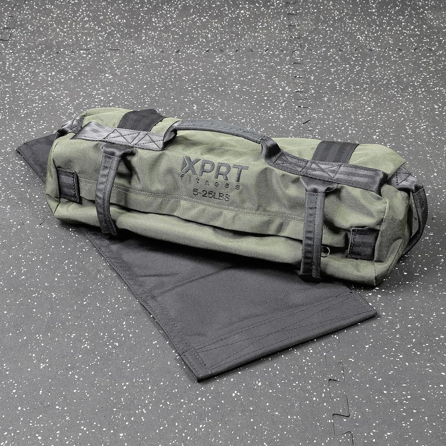 XPRT Fitness Workout Sandbag for Heavy Duty Workout Cross Training 7 Multi-positional Handles - Color Army Green/Black/Camo