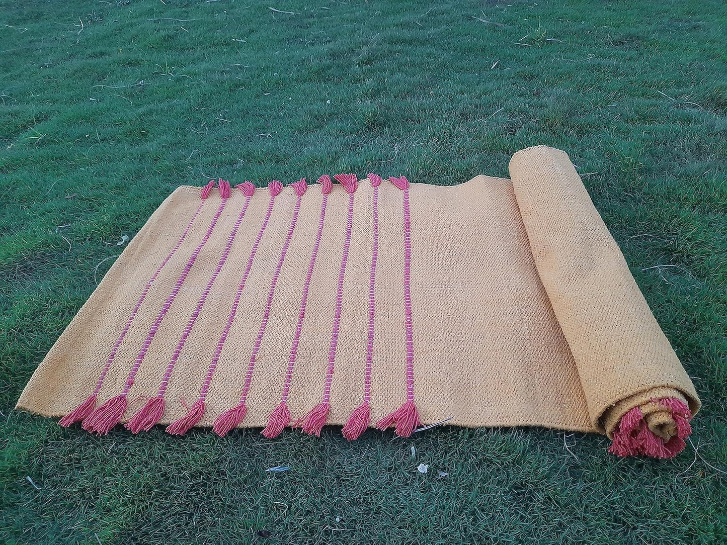 Jaipur art & Rugs Cotton Yoga Mat - Eco-Friendly Hand-Woven Rug - Non Slip & Thick (24”x72”x5mm) for Everyday Fitness at Home - Comfortable Extra-Long