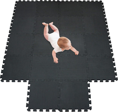 meiqicool Foam Play Mat Thick Soft EVA Interlocking Foam Floor Mats Children Yoga Exercise Multi Jigsaw Puzzle Blocking Board Kids Playmats Play Grey 18 Piece L